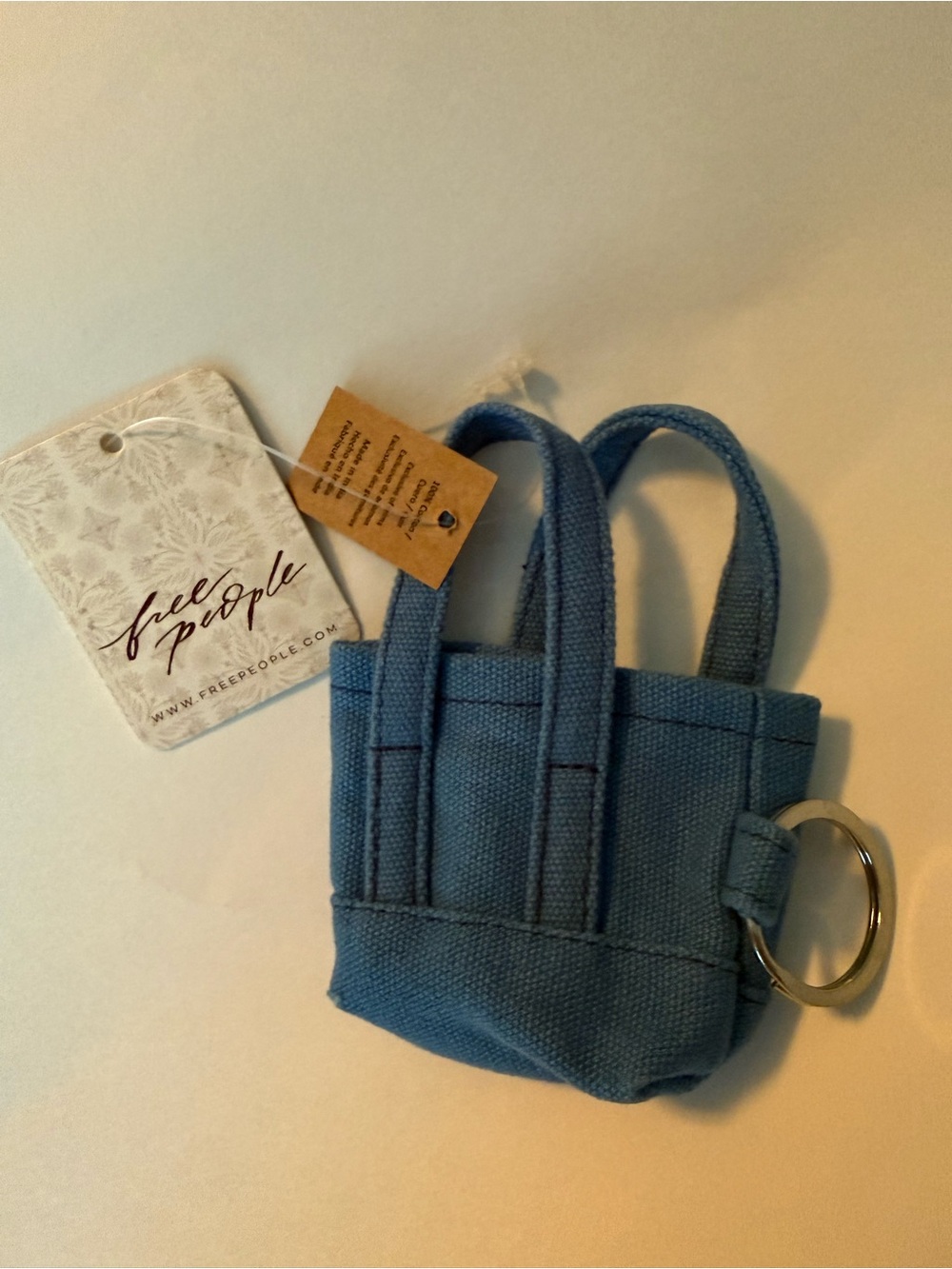 Free People Dusty Blue Mini Canvas Tote Key Ring